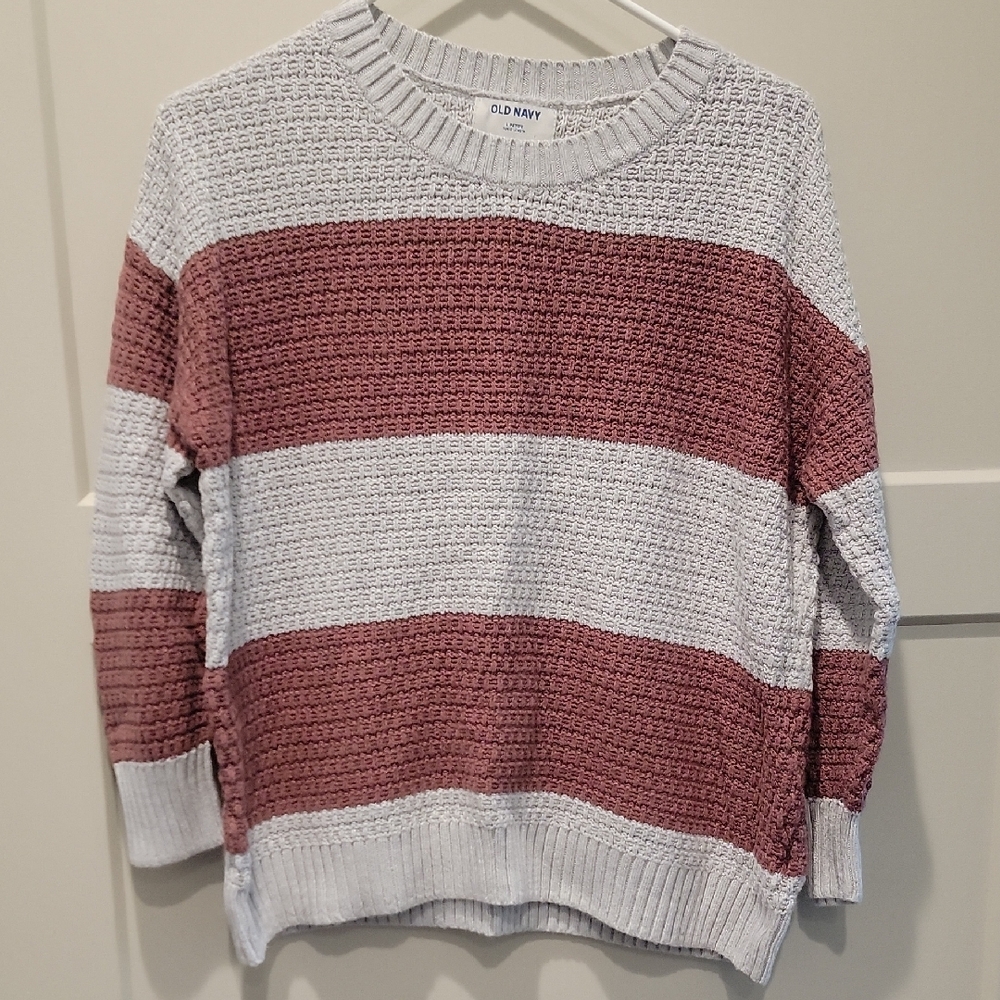 Old Navy Women's Crew Neck Sweater - Mauve and Light Gray, SIZE Large Petite
